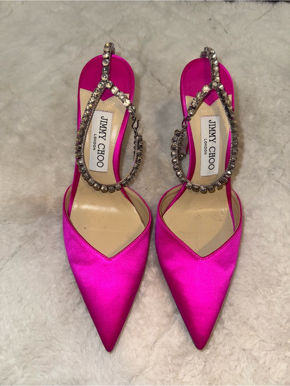 Jimmy Choo Satin Slingback Heels with Crystal